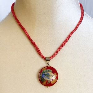 Vintage Asian Style Cloisonné Fish Necklace